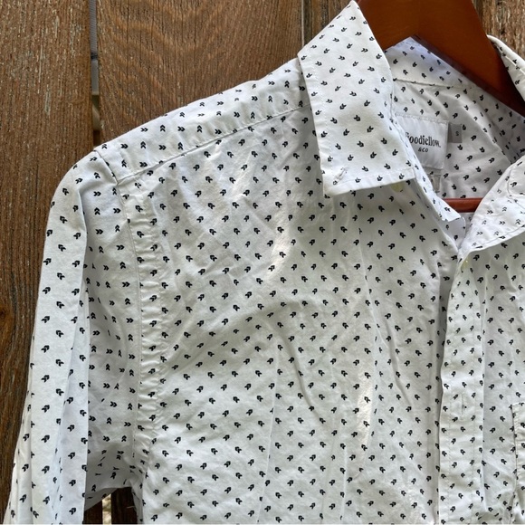 GOODFELLOW Men’s Casual White Navy Chevron Long Sleeve Button Down Size Small - Picture 4 of 12